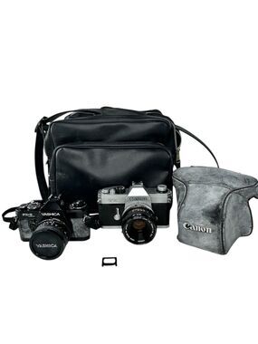 Canon TX & Yashica FX-D Quartz 35mm Film SLR Cameras Bundle LOT w/ Lenses & Bags